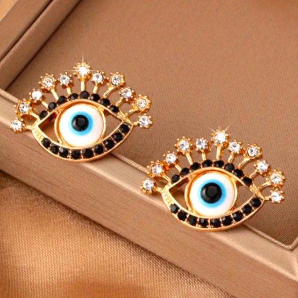 Evil Eye Goldtone & Rhinestone - Picture 1 of 5